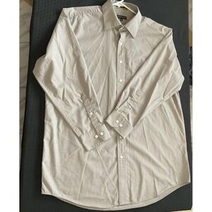 Cambridge Classics Shirt Mens 17‎ 32/33 Beige Pinstripe Button Down Easy Care
